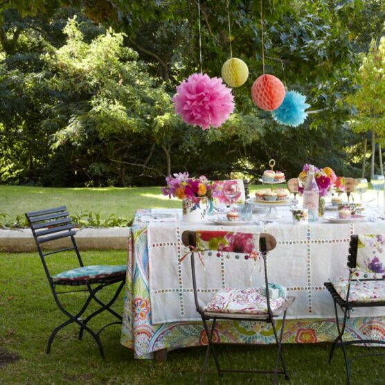 Use pom-poms as party decorations