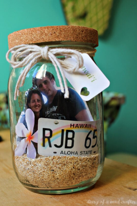 A picture inside a memory gift jar