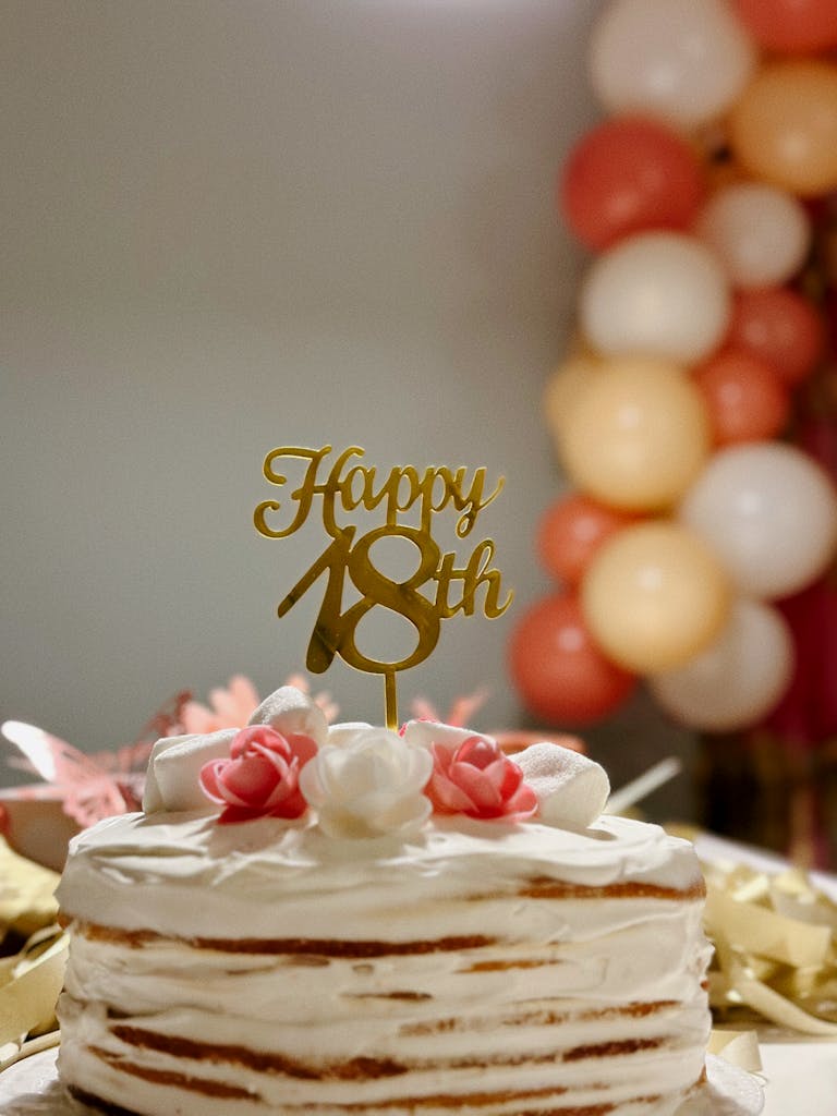 Capture the essence of a milestone with this beautifully decorated 18th birthday cake.